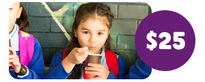 Your $25 regular donation provides 250 children with a bowl of milk and cereal.